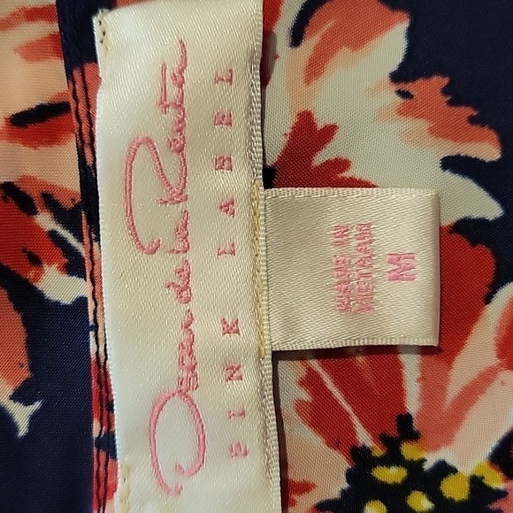 Oscar de la Renta Pink Label medium navy with pink flowers night slip - Picture 4 of 6